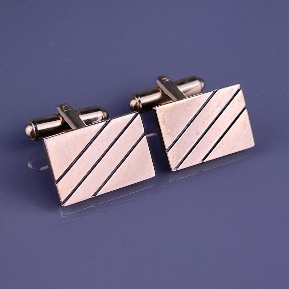 Simple Diagonal Lines Cufflinks Gold Tone Rectangle Formal Vintage